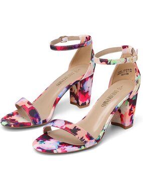 Women's Floral Comfortable Open Toe Ankle Strap Guest Chunky Block Heel Sandal